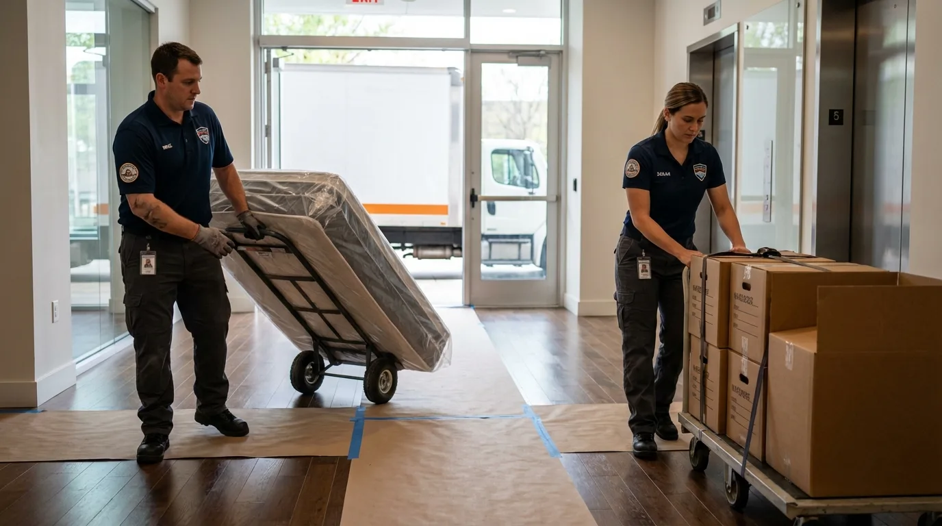 Professional apartment movers loading elevator in Cuba, MO